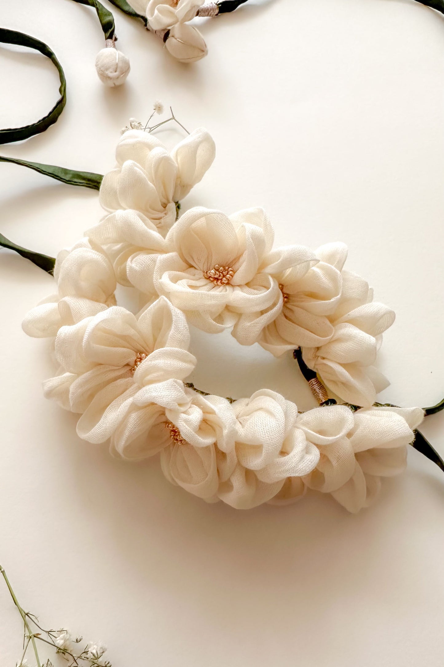 hair wreath, floral accessories, gajra, flower hair tie