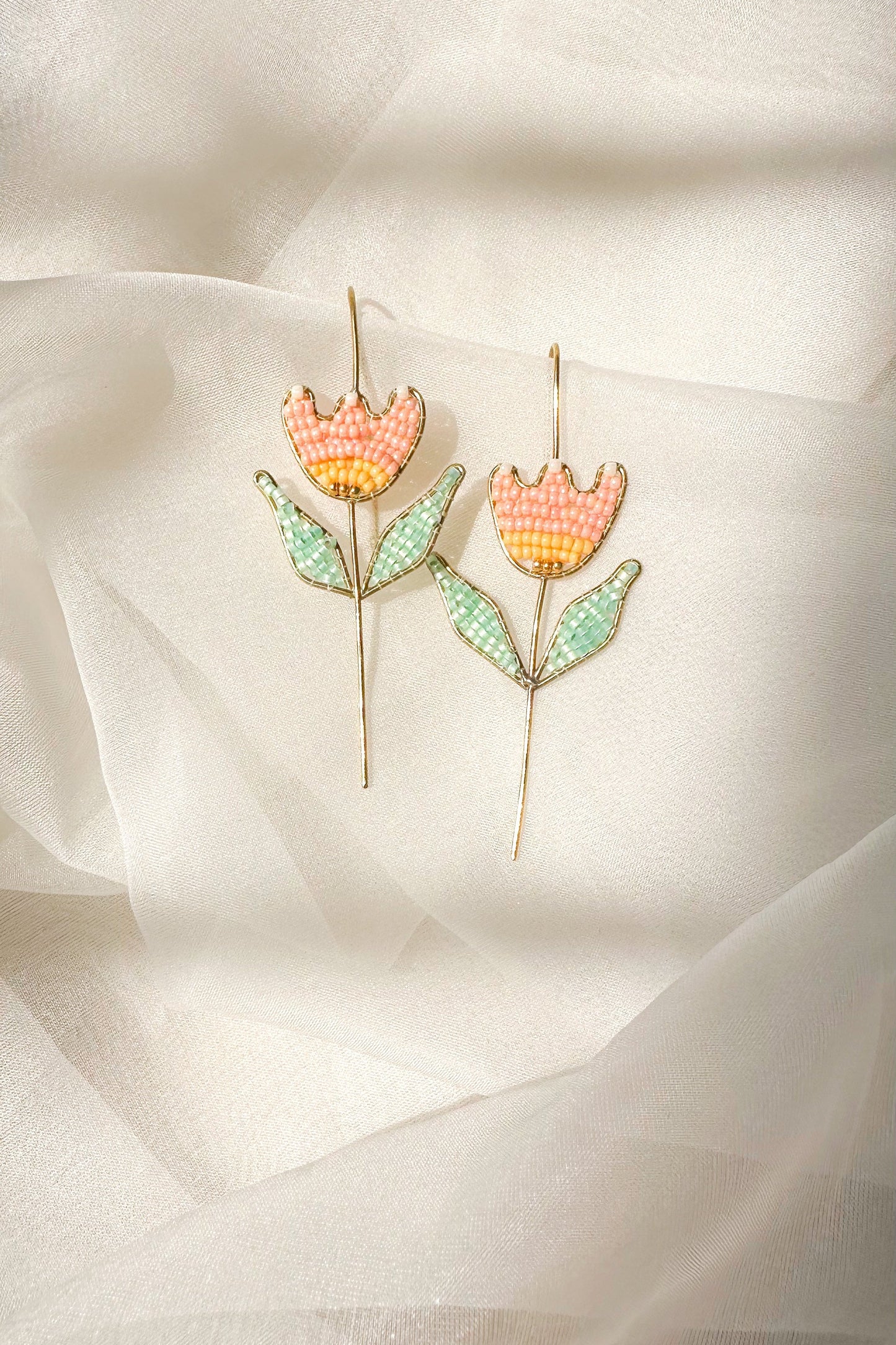 Beaded Tulip Earcuff-Peach