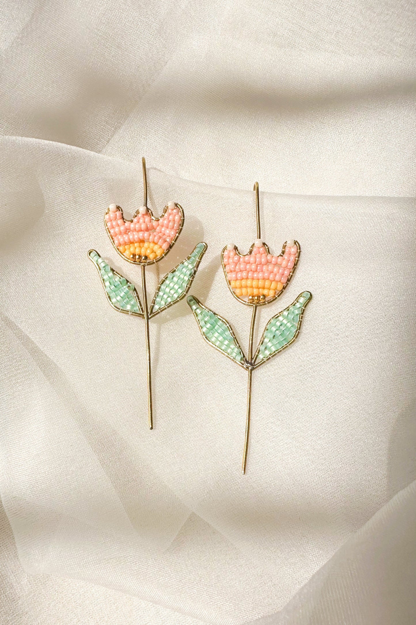 Beaded Tulip Earcuff-Peach