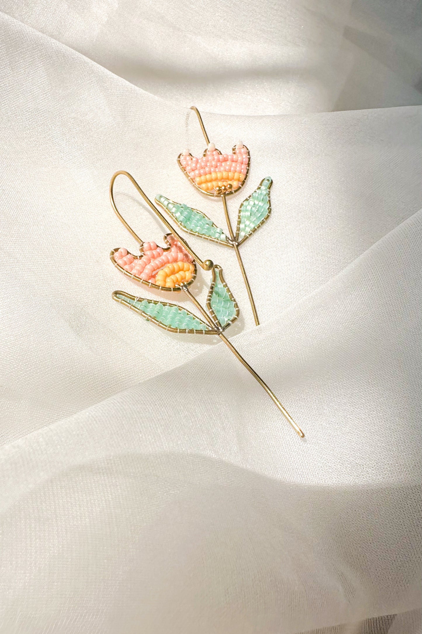 Beaded Tulip Earcuff-Peach