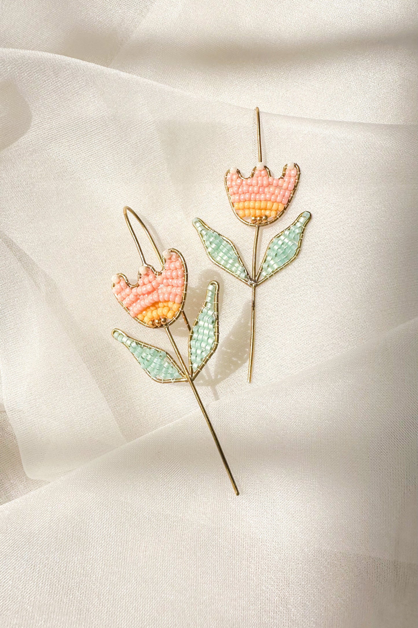 Beaded Tulip Earcuff-Peach