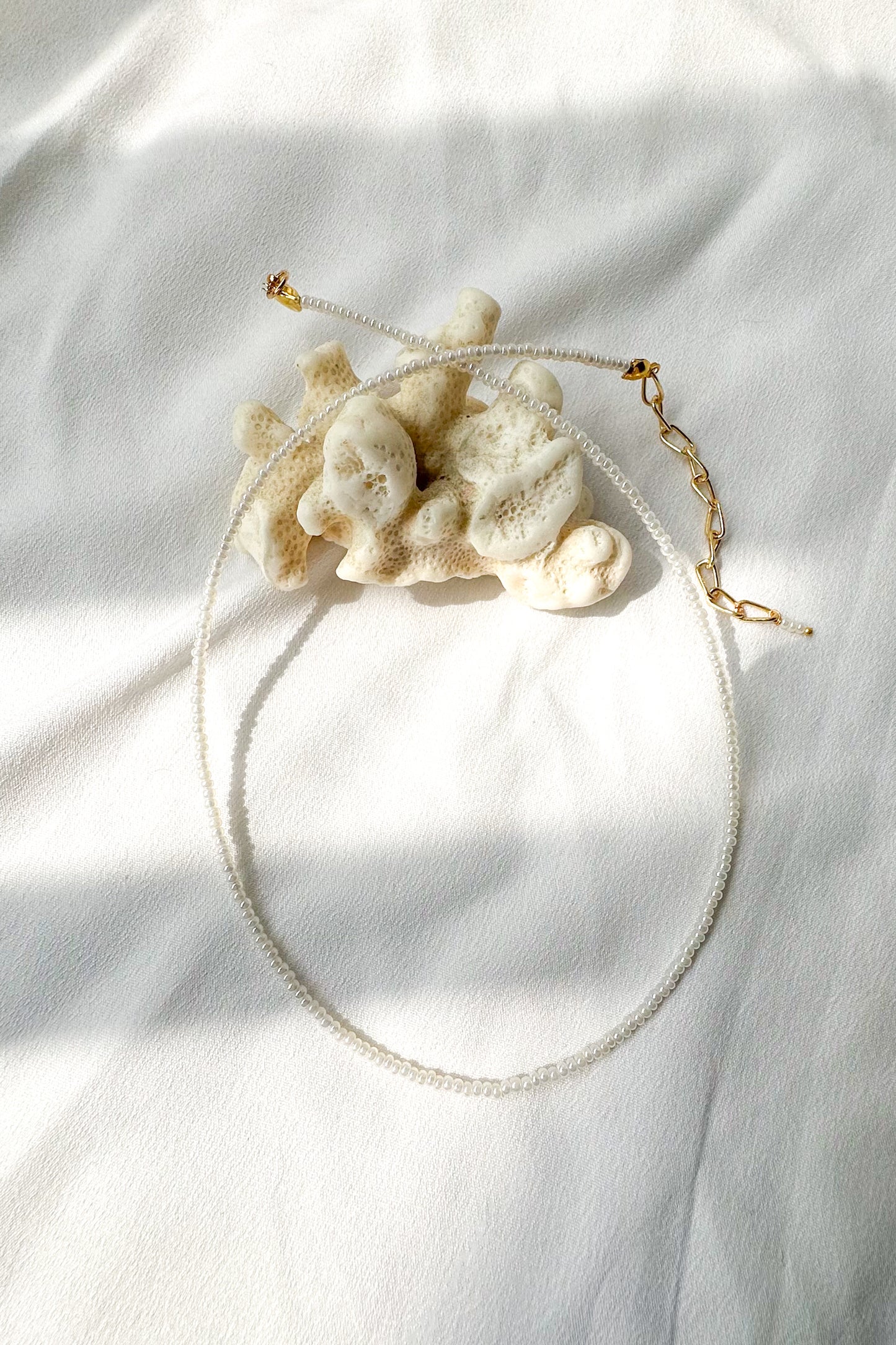 Seed Bead Choker Necklace- Ivory
