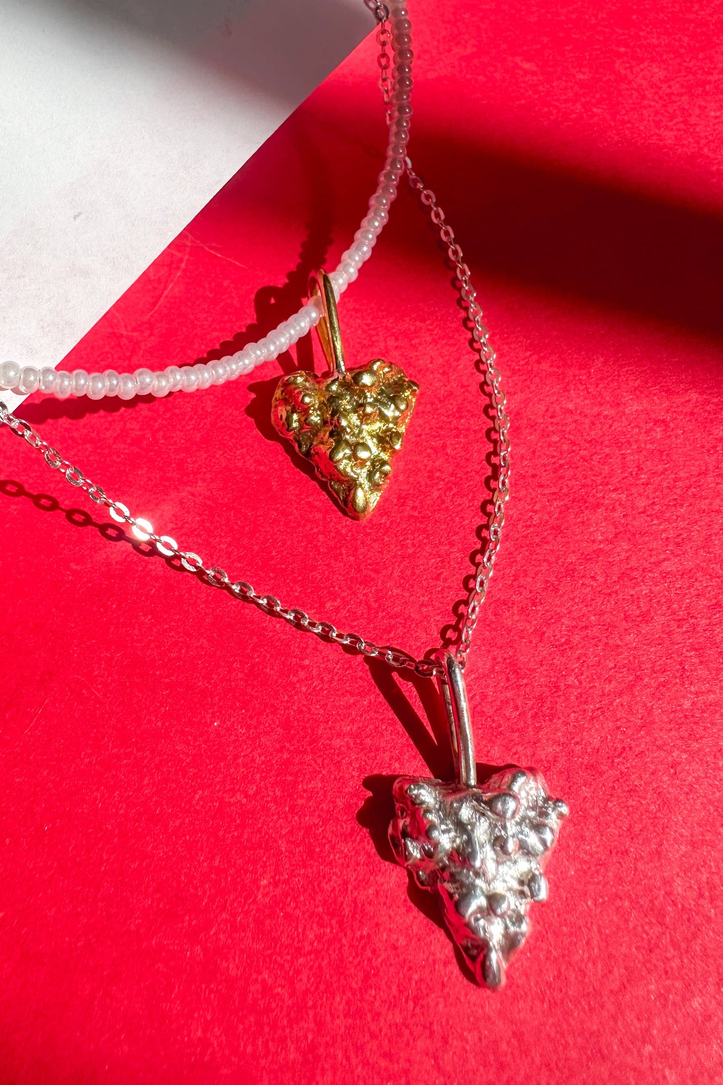 Molten Heart Charm Necklace – Brass & Beaded