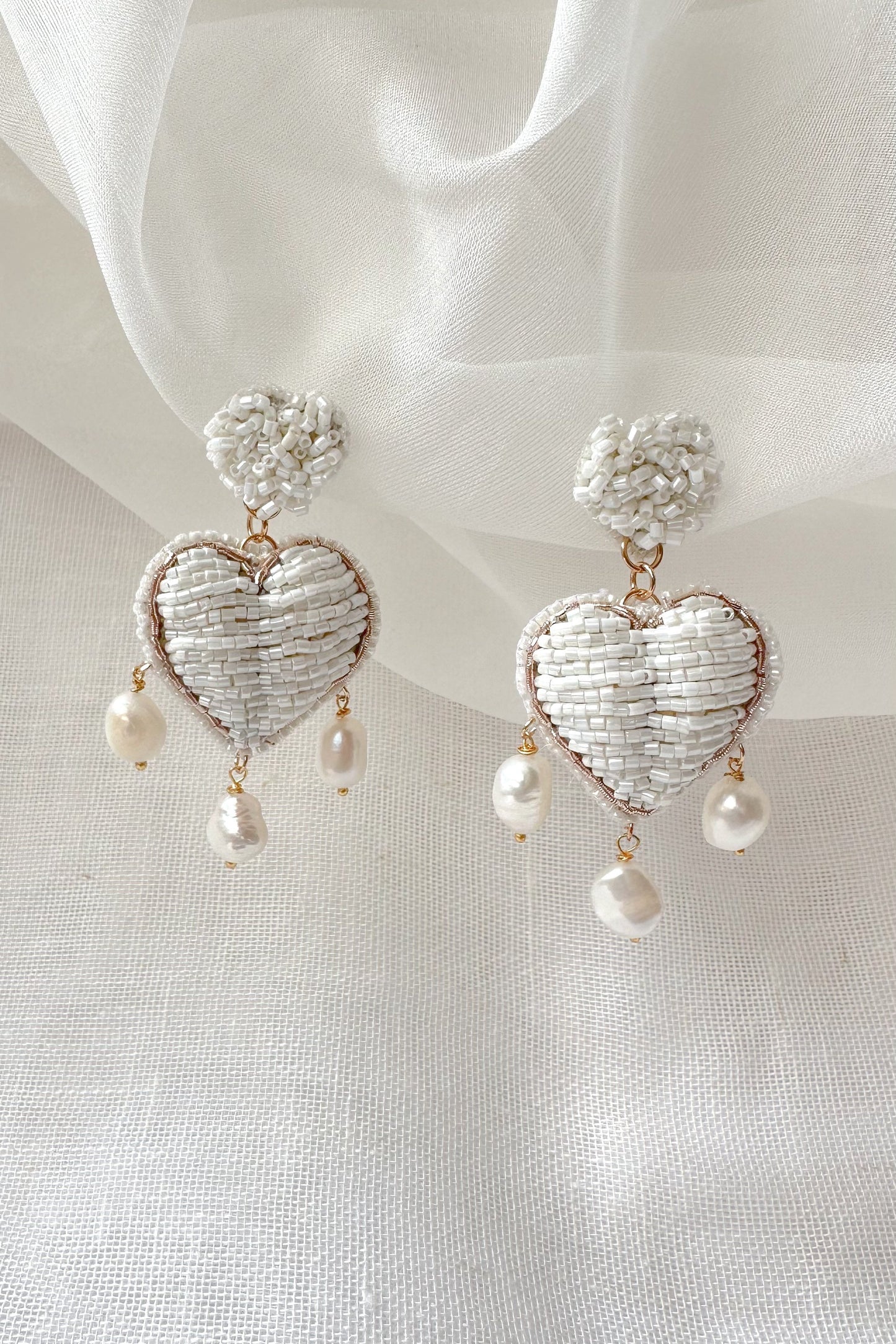 Ivory Beaded Heart Earring