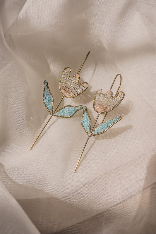 Beaded Tulip Earcuff- Crystal