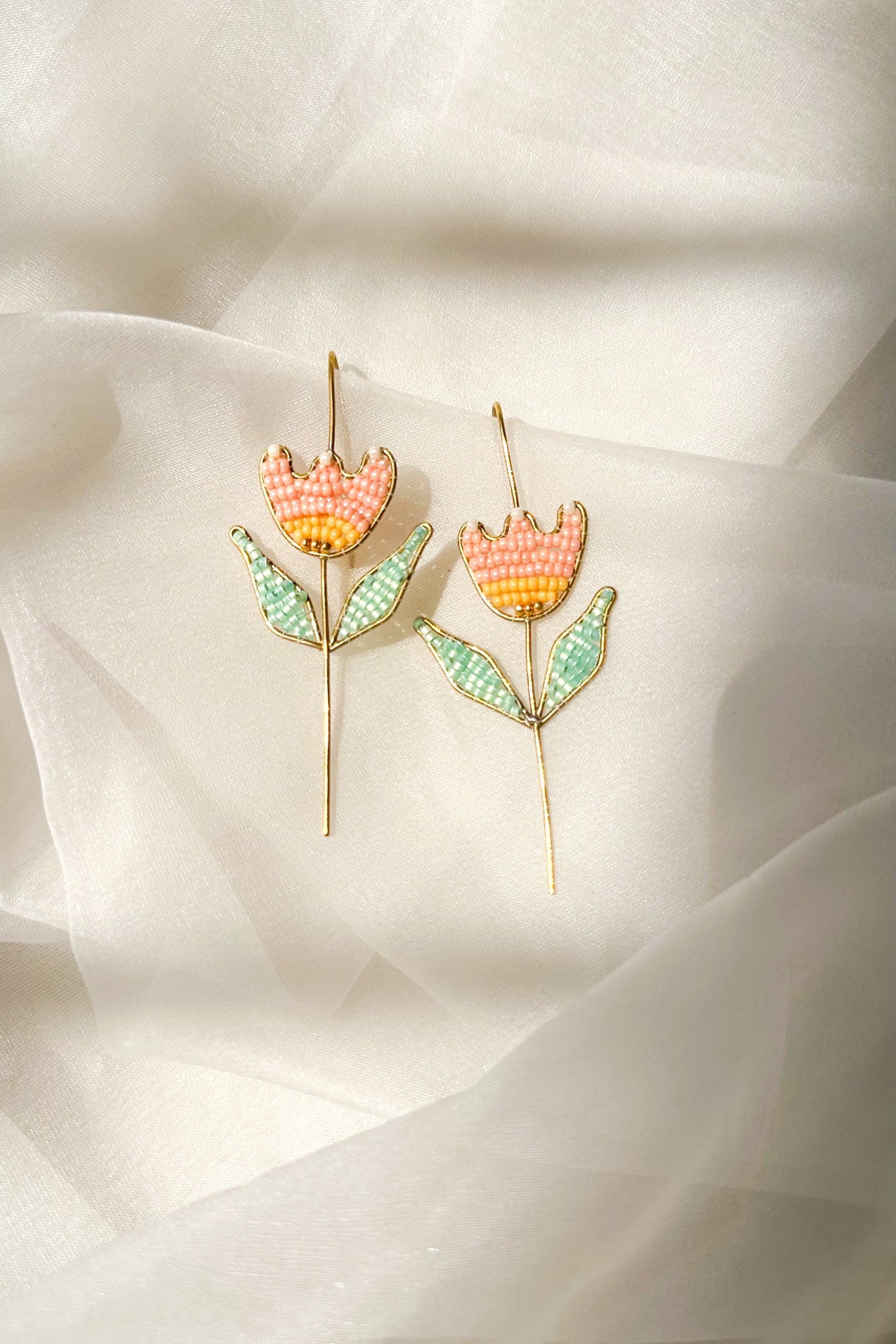 Beaded Tulip Earcuff-Peach