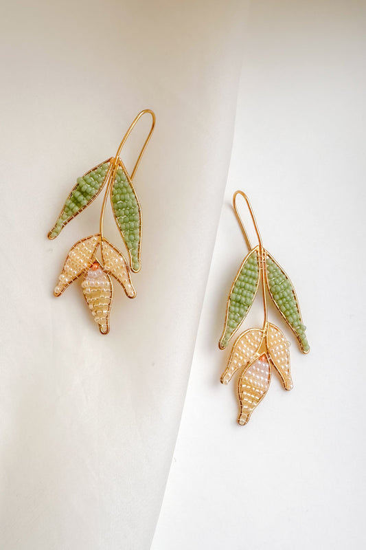 Beaded Tulip Earring - Yellow