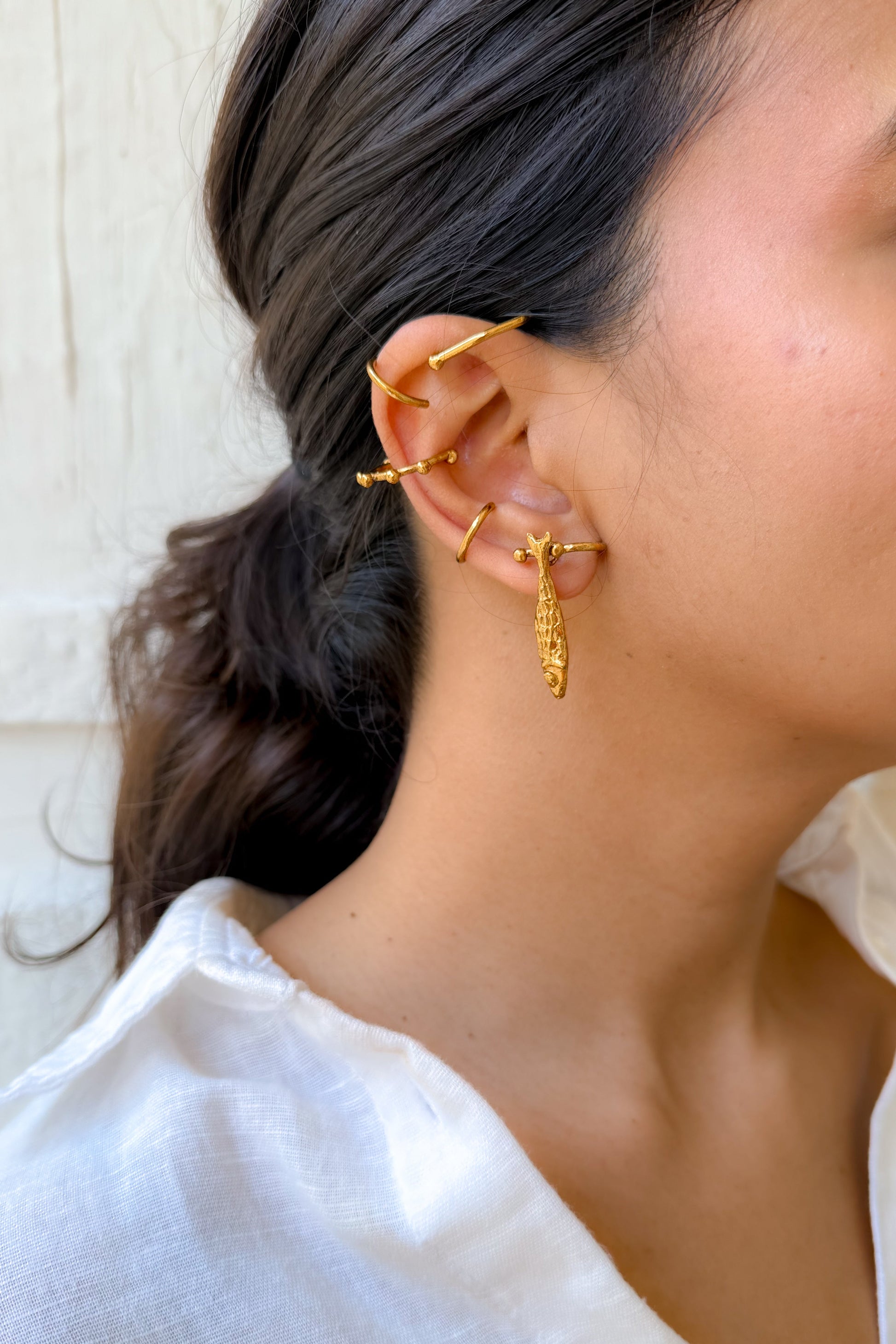 Stacked Ear Cuffs with fish Charm, Earring Stack