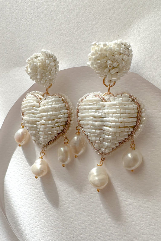 Ivory Beaded Heart Earring